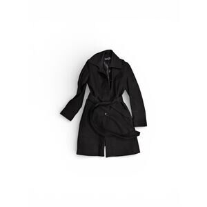 AK Anne Klein Black Wool Blend Belted Coat Women’s Small 60% Wool